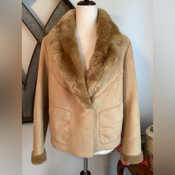 Chico's Jackets & Blazers - CHICO’S Faux Suede and Fur Tan Jacket